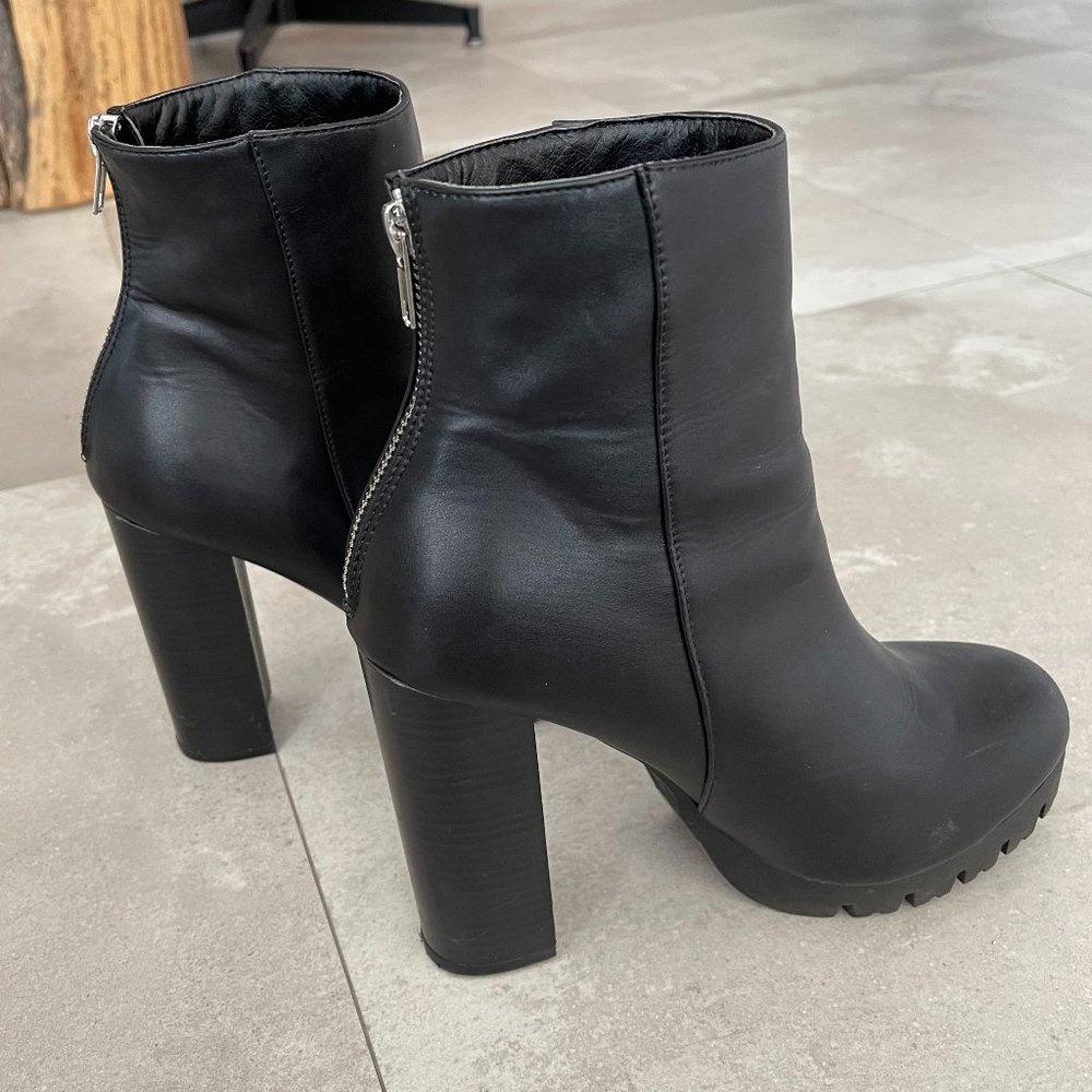 Back Zip Platform Lug Sole Stacked Heel Booties